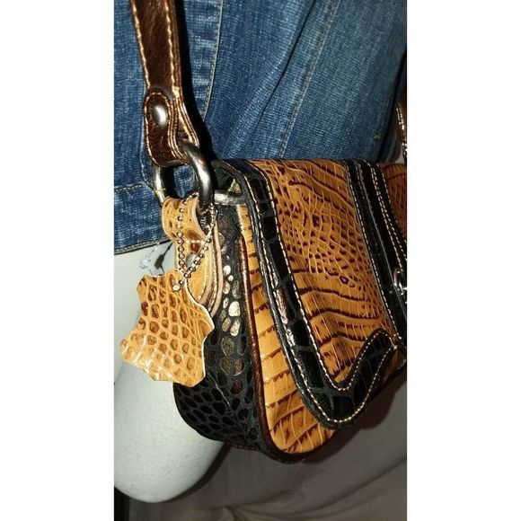 M.C. Marc Chantal Purse 2Tone Brown CROCO Leather Western Crossbody Shoulder Bag - Picture 3 of 9